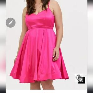 NWOT TORRID 20 Mini Satin Skater Dress HOT PINK